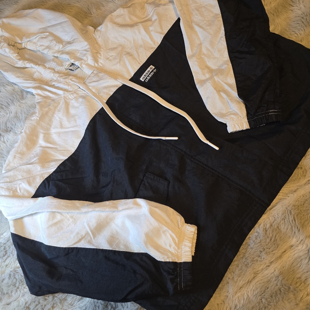 Adidas Black and White Windbreaker Jacket